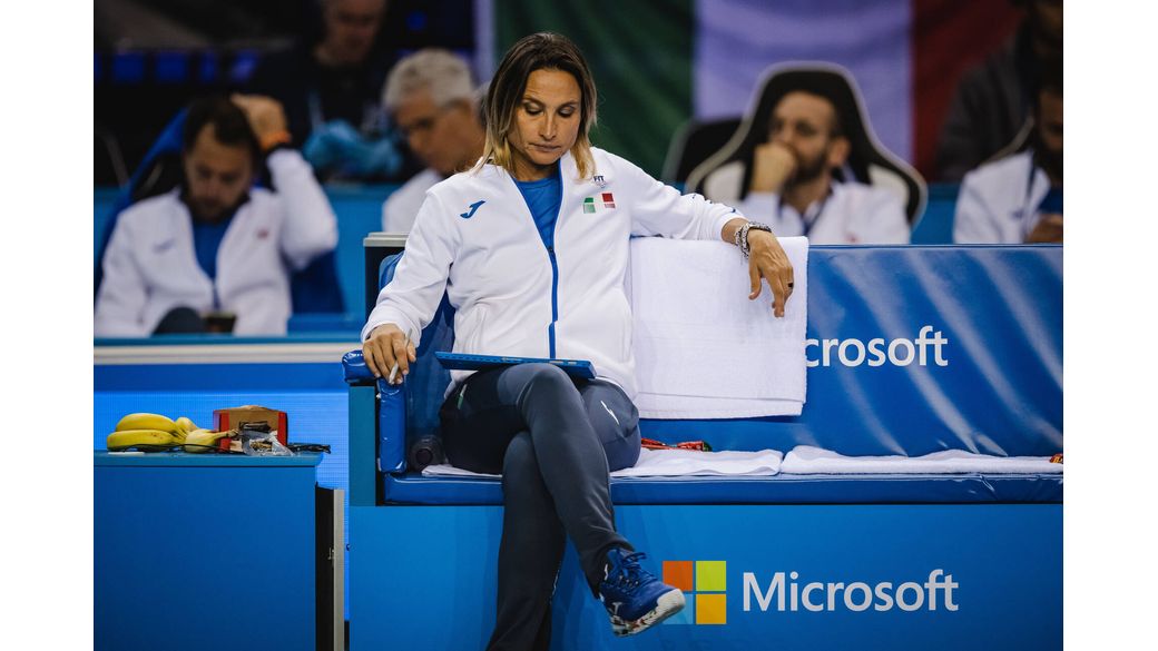 Italy captain Tathiana Garbin using the Microsoft Surface tablet mid-match